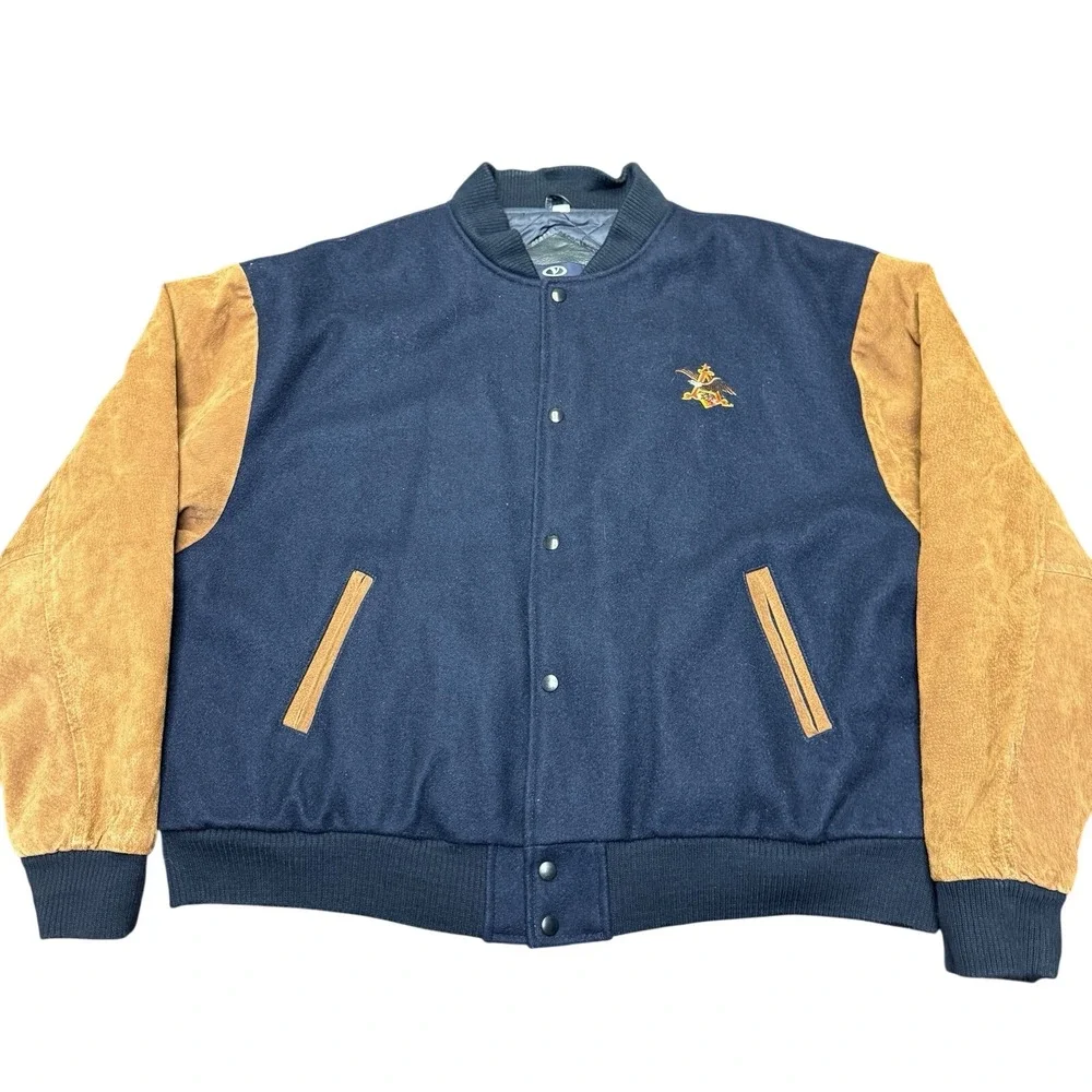 Vintage Anheuser Busch Beer Wool Leather Suede Embroidered Jacket Coat XL - Picture 1 of 11
